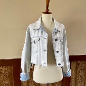 Frame Denim Jacket Raw Hem Cropped Bleach Out Medium NWOT